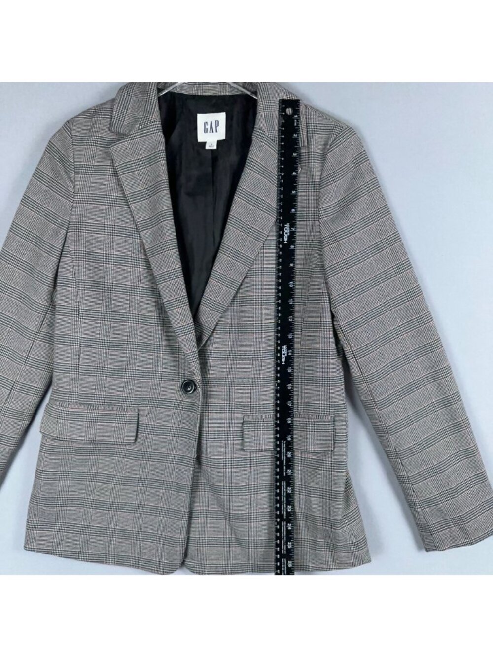 GAP Plaid Blazer Jacket Womens Size 4 Gray Black One-Button Single Breasted - Picture 7 of 12